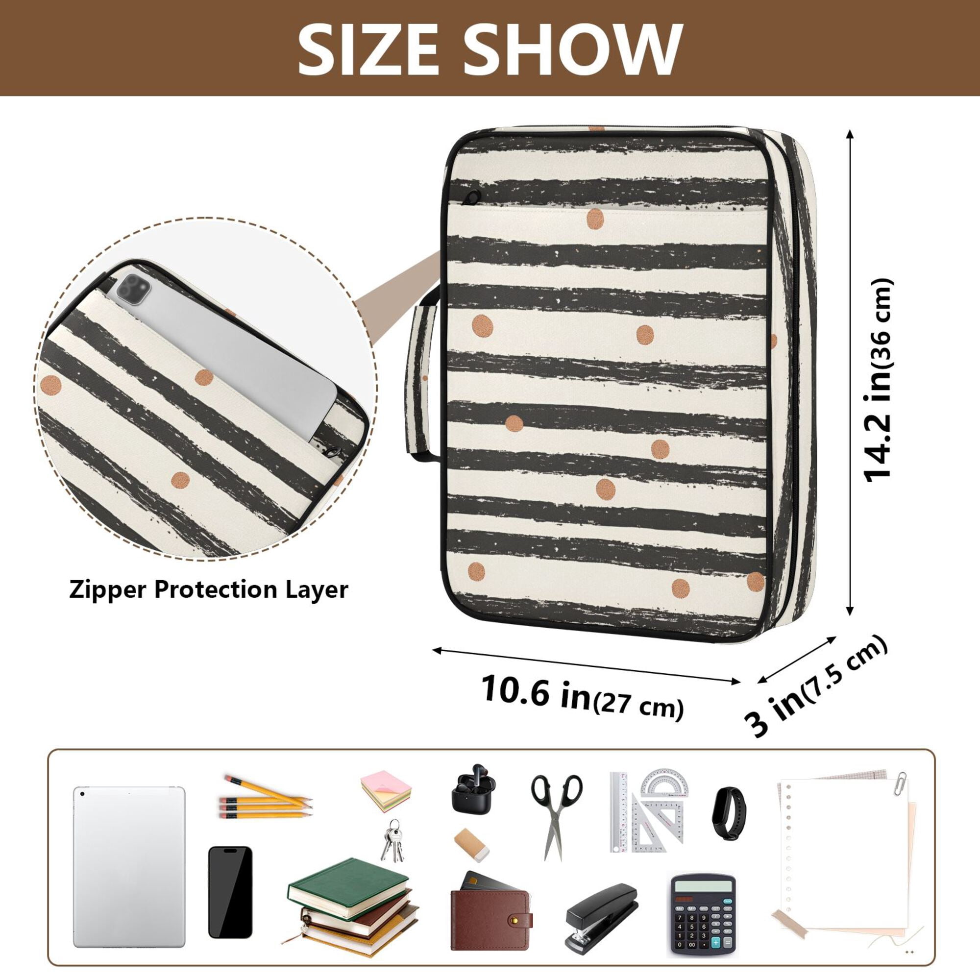 FORMRS Accordion File Folder A4 Size 7-Pocket Expanding Document Organizer Bag with 3 Ring Binder, Black Stripes