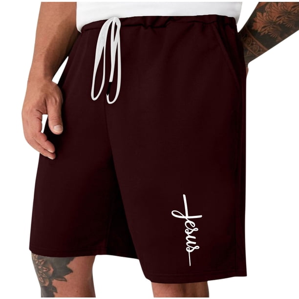 Mens Casual Shorts Lace-Up Elástico Cintura Bolsillo Ejercicio Fitness Hogar Pantalones de Media Longitud para Diario