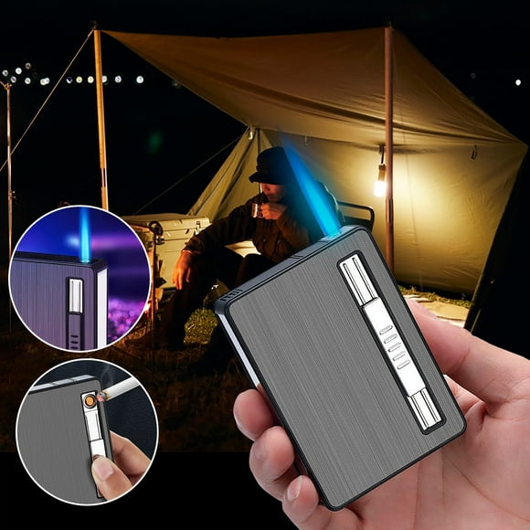Cigarette Lighter, Case with Built-in Lighter Windproof Refillable Butane torch Lighter Automatic Ejection Case Dispenser Box