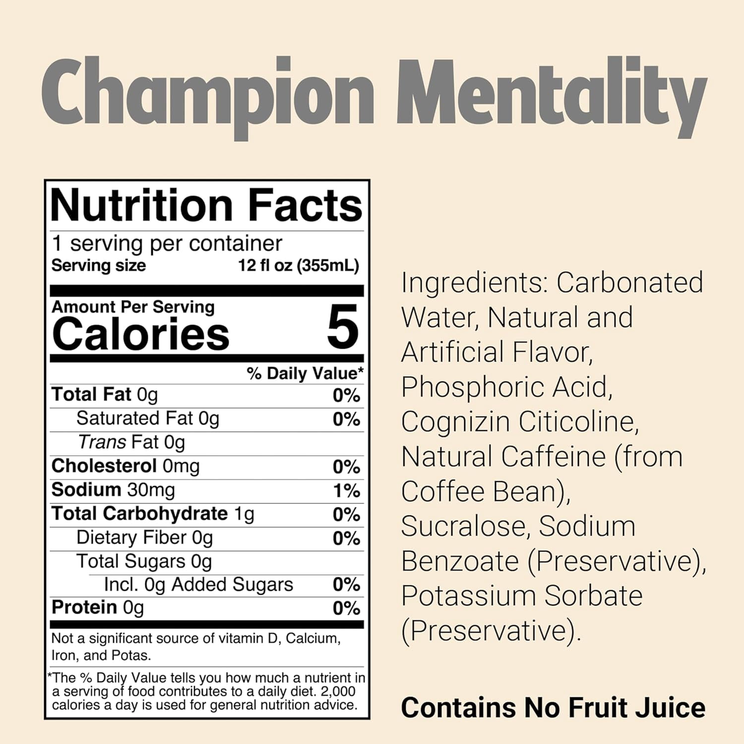 BUM Sugar-Free Energy Drink, Champion Mentality - Lightly Carbonated & No Artificial Colors, Natural Caffeine & Citicoline for Energy & Focus, Brain Boost & Workout Sports Beverage - 12 oz, Pack of 1