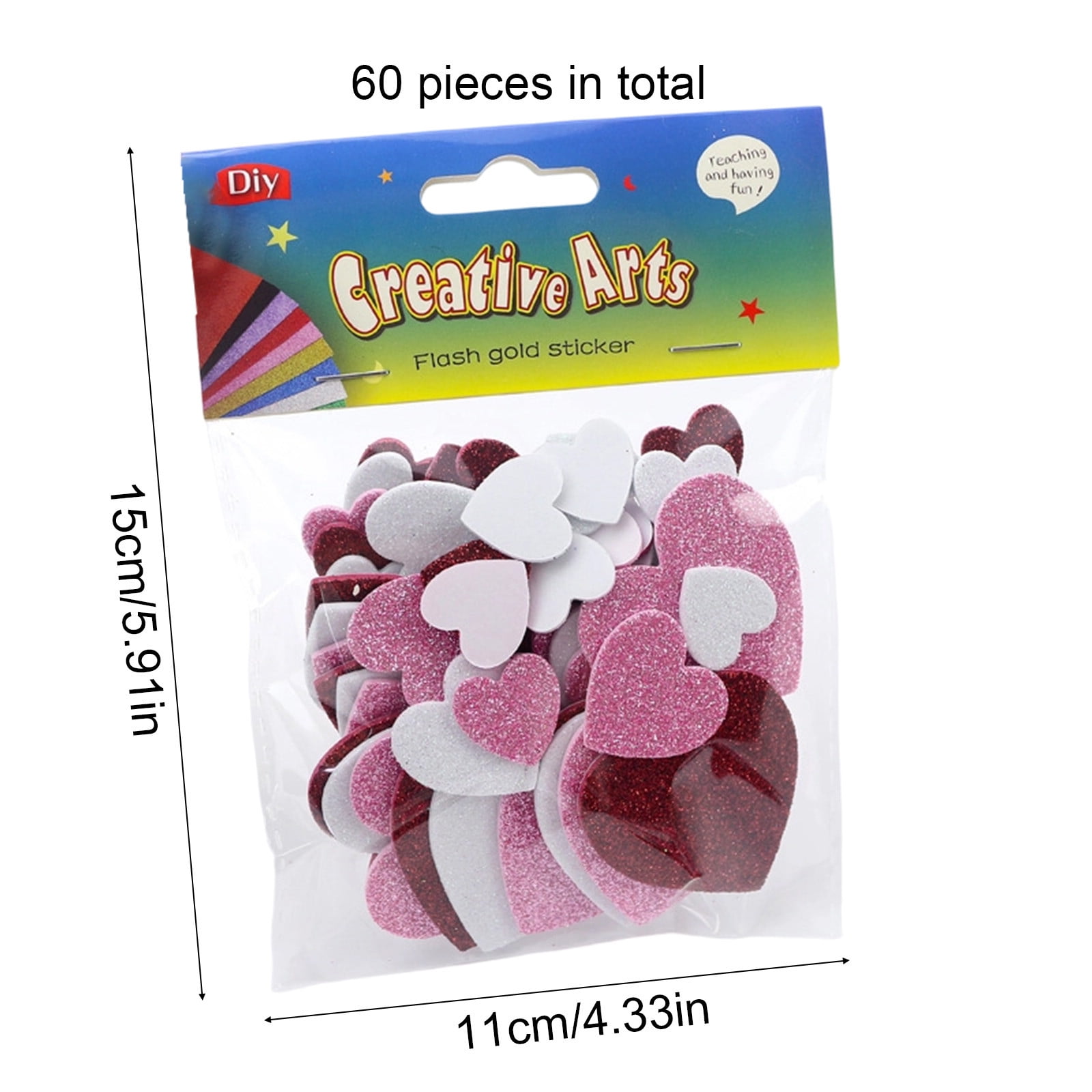 60 Pcs Glitter Foam Heart Stickers Self-Adhesive Valentine's Day Stickers for Scrapbooking DIY Crafts Home Decor