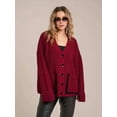 thumbnail image 2 of Women Chunky Knit Cardigan Sweater Long Sleeve V Neck Button Up Cardigan with Pocket for Fall and Winter Red M, 2 of 8