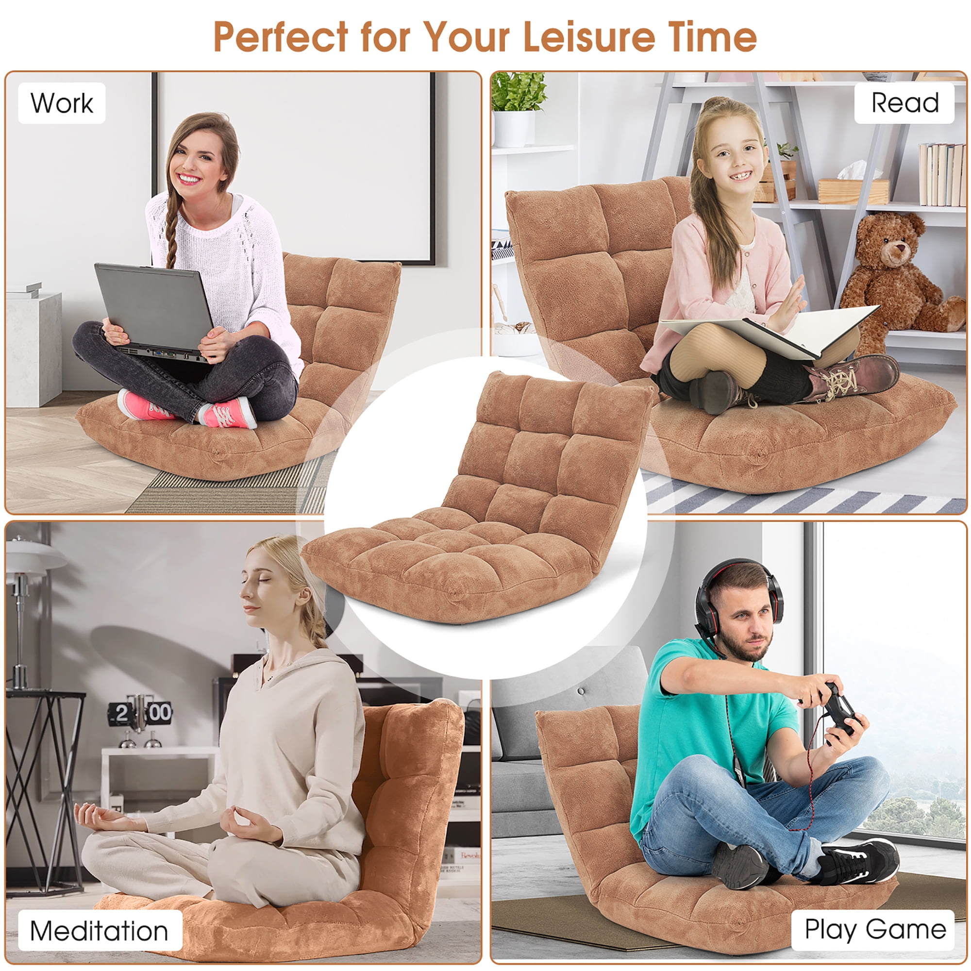 Costway Adjustable 14-Position Lazy Sofas & Couches  Cushioned-Tan