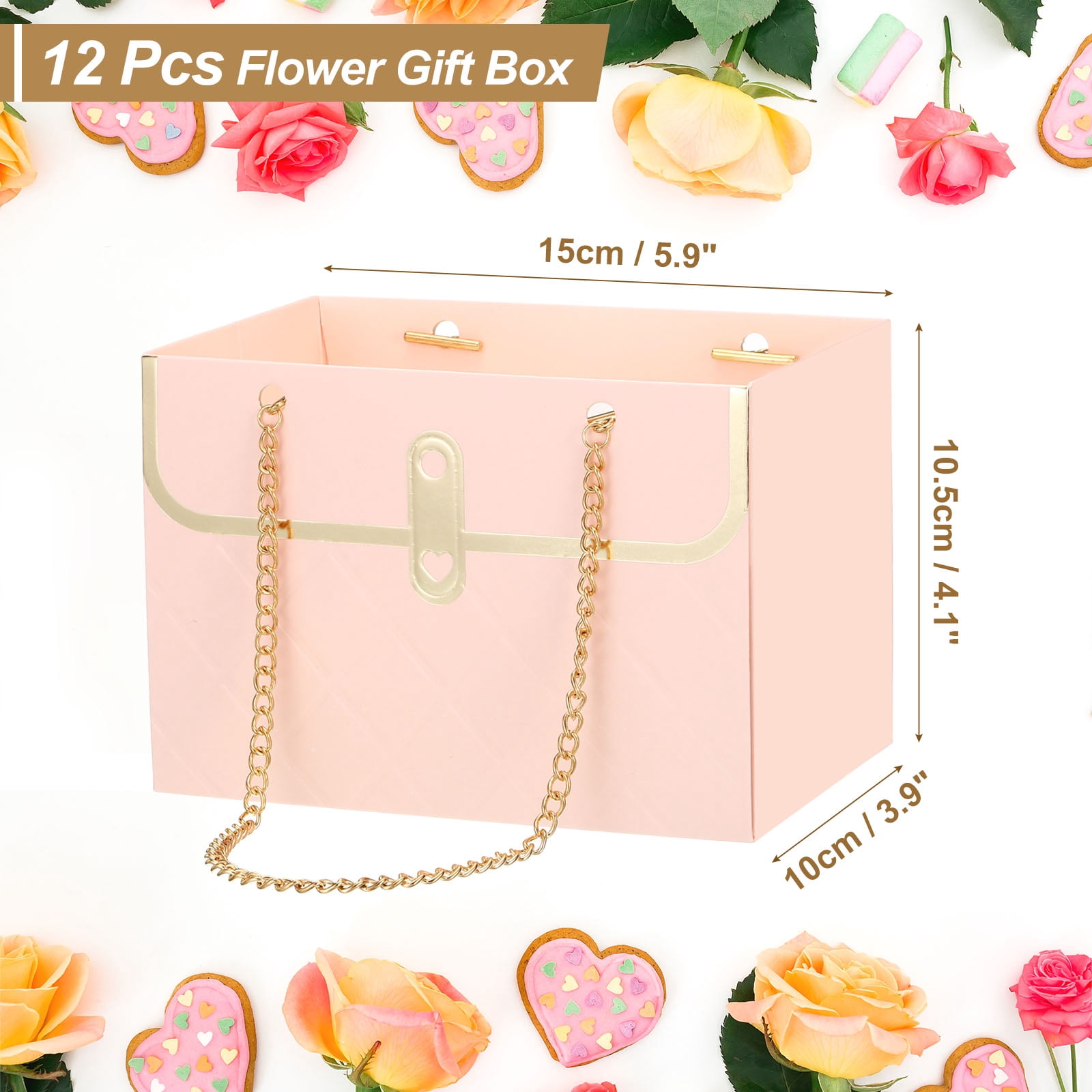Unique Bargains Flower Gift Box Paper Bouquet Flowers Gift Wrap Bags Pink