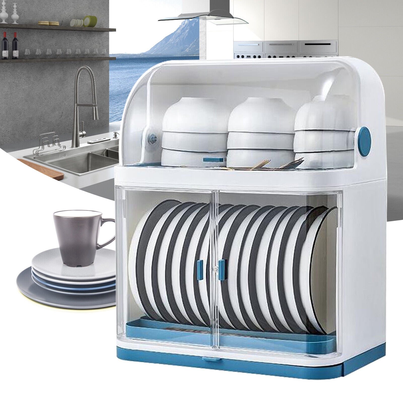 2 Tier Dish Drying Rack Kitchen Storage Shelf Organizer Cup Holder with Lid Cover