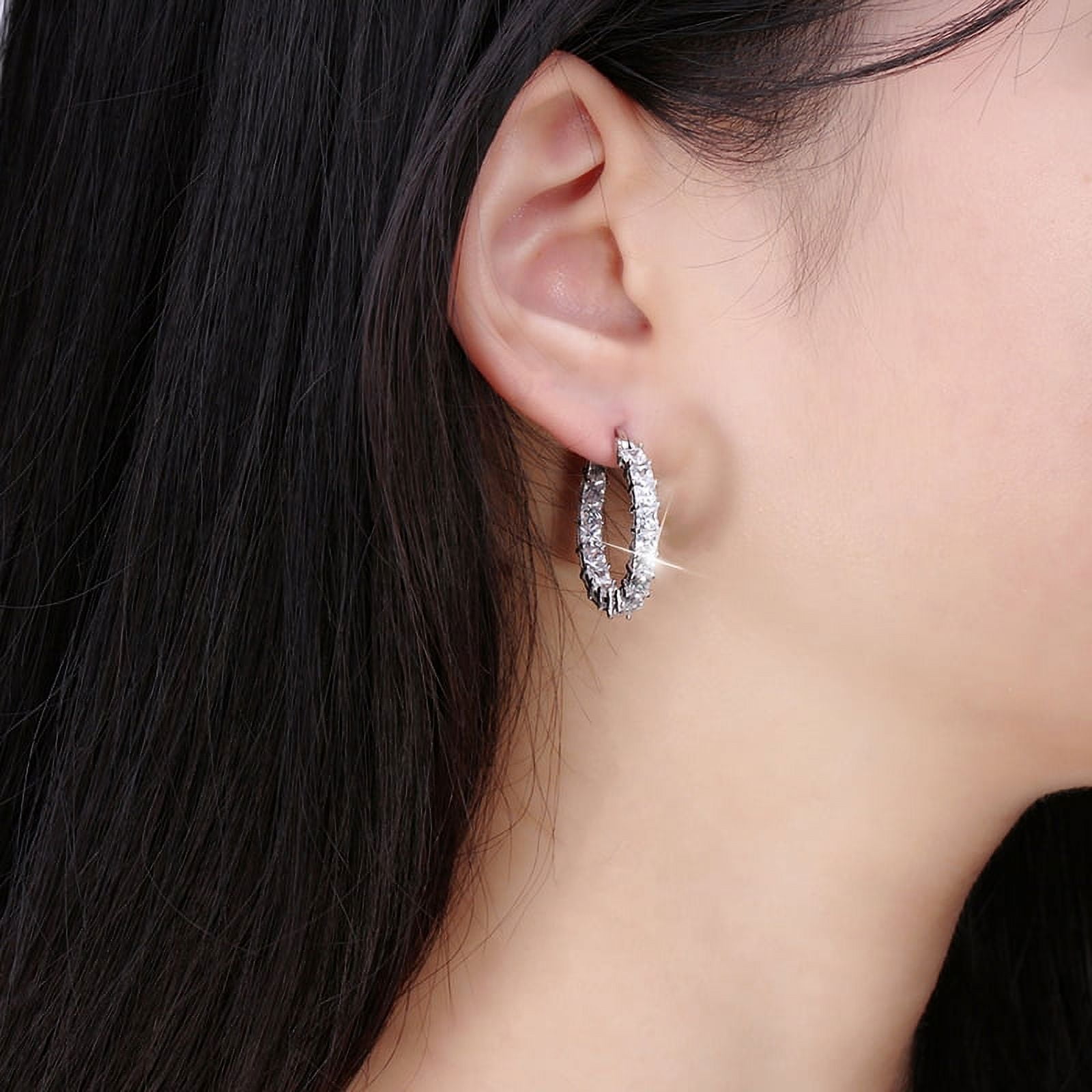 Hoop Earrings for Women Princess Cubic Zirconia White Gold Plated Ginger Lyne Collection