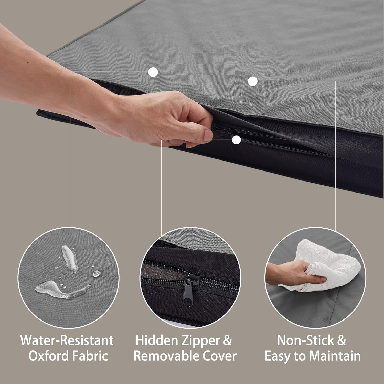 Waterproof Foldable Outdoor Dog Bed for Large Dogs, Orthopedic Portable All-Weather Bed with Washable Cover, 41 Inch for Indoor and Outside Use