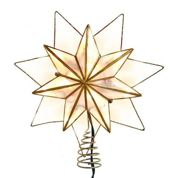 Kurt S. Adler 9.45 in. UL 10-Light 7-Point Glittered Capiz Star Tree Topper - Gold