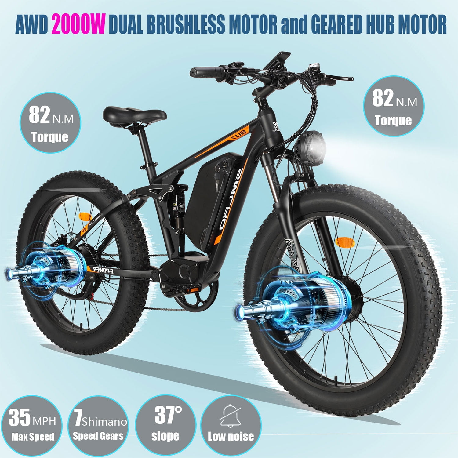 Electric Bike for Adults, 2000W Dual Motor 35MPH Fastest Ebike, 48V 22.4Ah Switchable RWD/AWD Ebike 26” Fat Tire Full Suspension 90 Miles, Nexusrider Dual Hydraulic Disc Brake 7 Speed