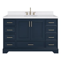 Ariel Stafford 54 Inch Single Oval Sink Bathroom Vanity With Carrara White Quartz Countertop 1.5 Edge In Midnight Blue