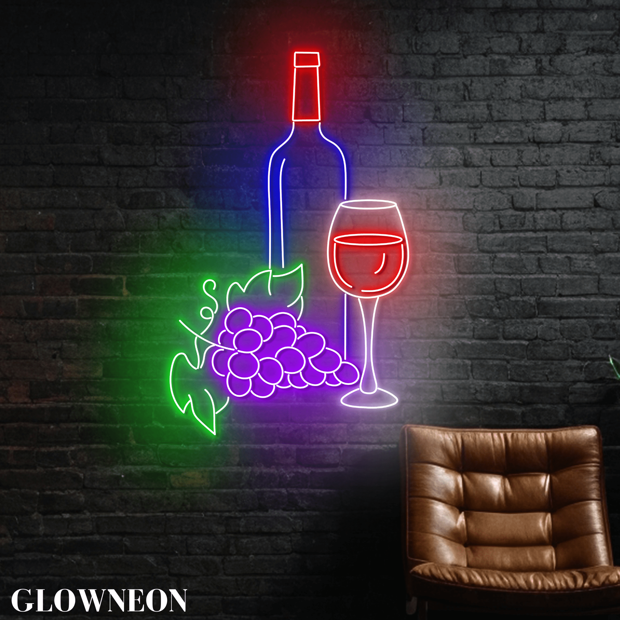 Glowneon Grape Wine Neon Sign, Wine Vineyard Led Wall Art, Bar Decor