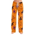 thumbnail image 4 of Halloween Pajamas for Women Funny Halloween Party Graphic Soft Lounge Bottom Trousers Elastic Waist Drawstring Holiday Women's Sleepwear Orange S, 4 of 7