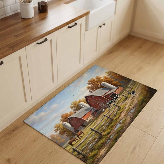 2x3ft Rectangle Rug,Farmhouse Red Barn Washable Area Rugs Non-Slip Accent Rug Autumn Sheepdog Soft Circle Carpet for Living Room Bedroom Home Office Decor