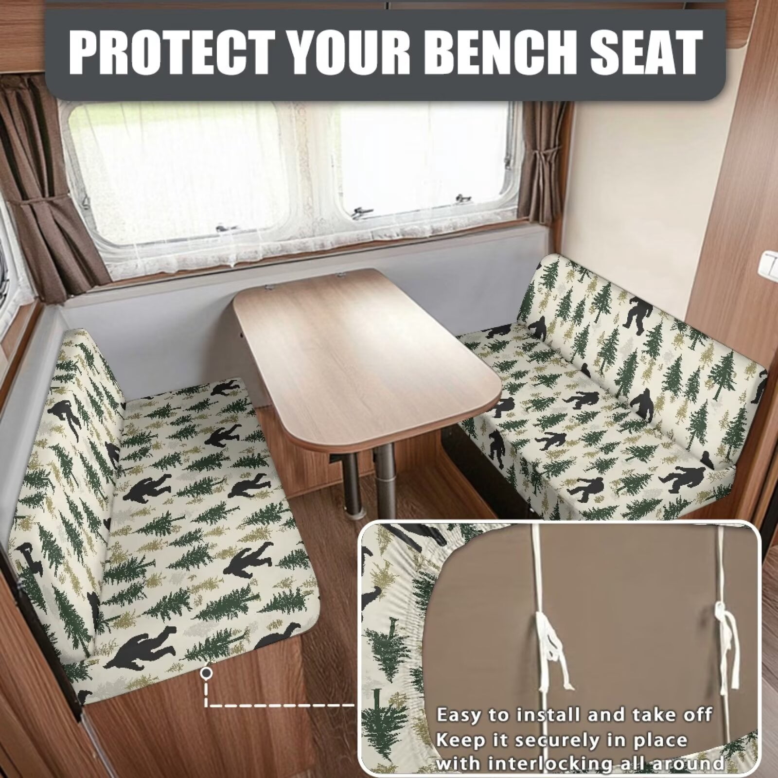 XYZCANDO Bigfoot Forest RV Dinette Cushions Comfortable Sofa Covers for 2 Cushion Couch Universal RV Decor Stretchable Loveseat Sofa Chair Cover Furniture Protector Camper Must Haves Beige
