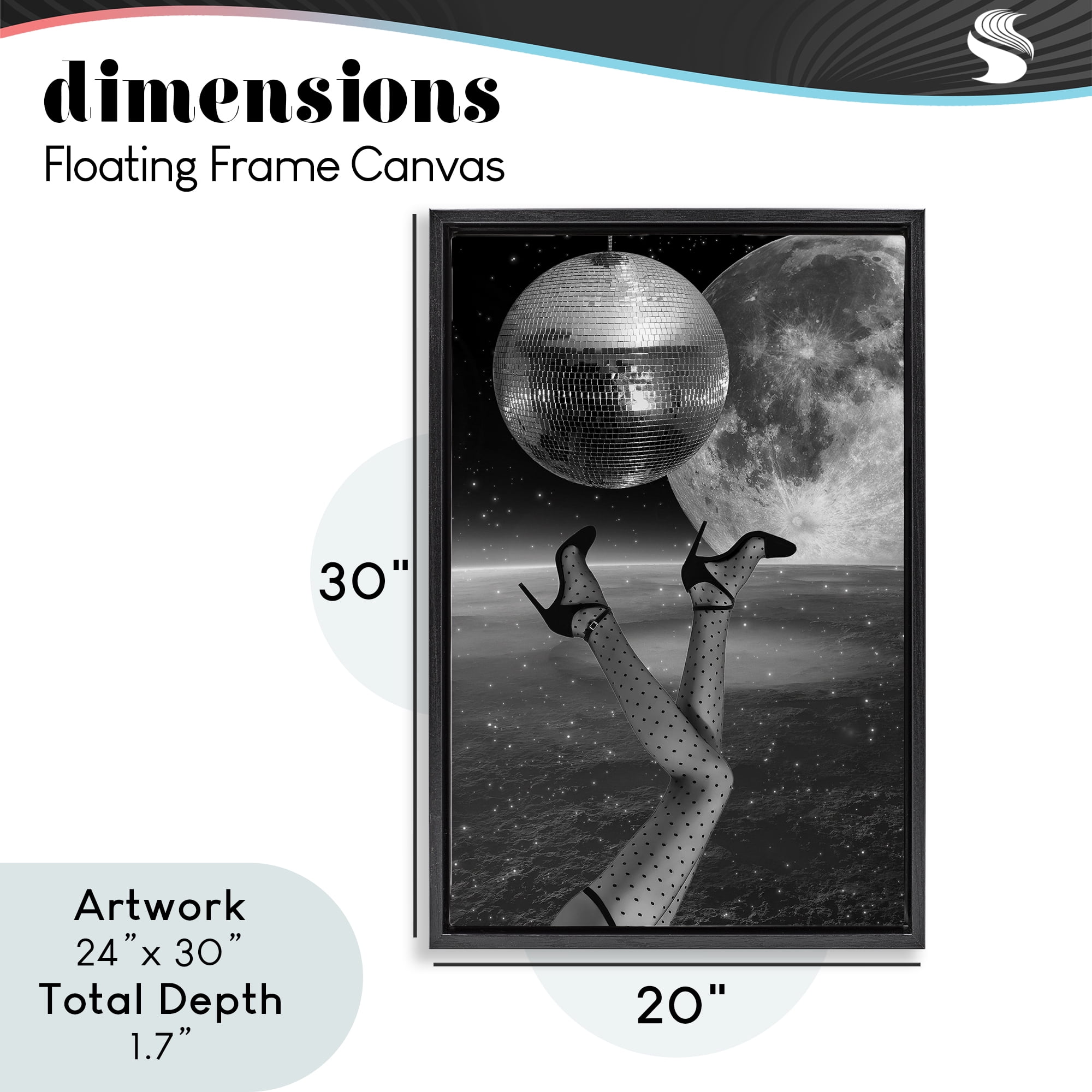 Hangin' Over Disco & Planet Black Framed Floater Canvas Wall Art, design by Elo Marc