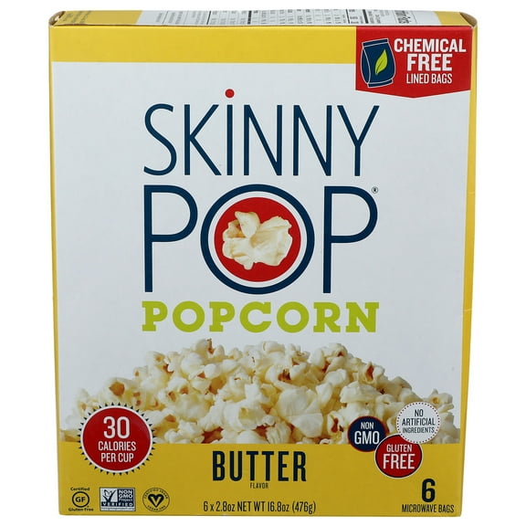 (Pack of 6) SkinnyPop Popcorn Microwave Bag Butter 16.8 Oz