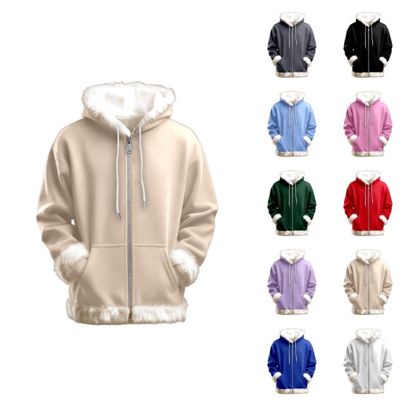 Zip Up Hoodie for Women 2026 Fall Winter Long Sleeve Casual Fur Trim Plain Hooded Sweatshirt with Pockets Jacket Coat
