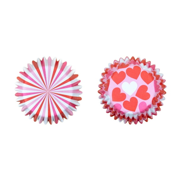 Heart and Stripes Mini Cupcake Liners, Red, Pink, and White, 100 Count, Valentine's Day by Way To Celebrate