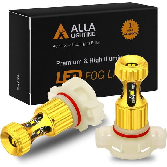 Alla Lighting PS24W 5202 LED Fog Lights Bulbs New 3000lm Extreme Super Bright 5201 DRL, 3K Amber Yellow
