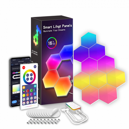 

Hexagon Lights with Remote Smart DIY Hexagon Wall Lights Premium Set of LED Wall Lights Modular Touch-Sensitive and Remote-Controlled RGB Lighting for Iving Room Bedrooms DIY Lovers Gifts