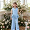 thumbnail image 2 of Summer Sets for Girls Lightweight Turndown Collar Shirts and Wide Leg Pants Fashion Girls Outfits Size 2-9, 2 of 6