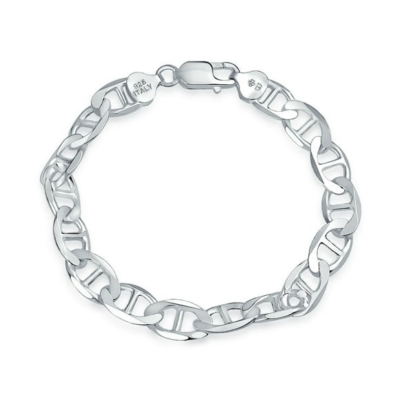 Men's Thick Heavy Solid .925 Sterling Silver 9MM Marine Anchor Mariner Chain Link Bracelet for Men Made In Italy 8 Inch