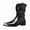 Black, variant on Men's Square Metal Cap Toe Cowboy Boots, Triple Buckle Side Zipper Western Mid Calf Boots, Block Heel Retro Biker Boots
