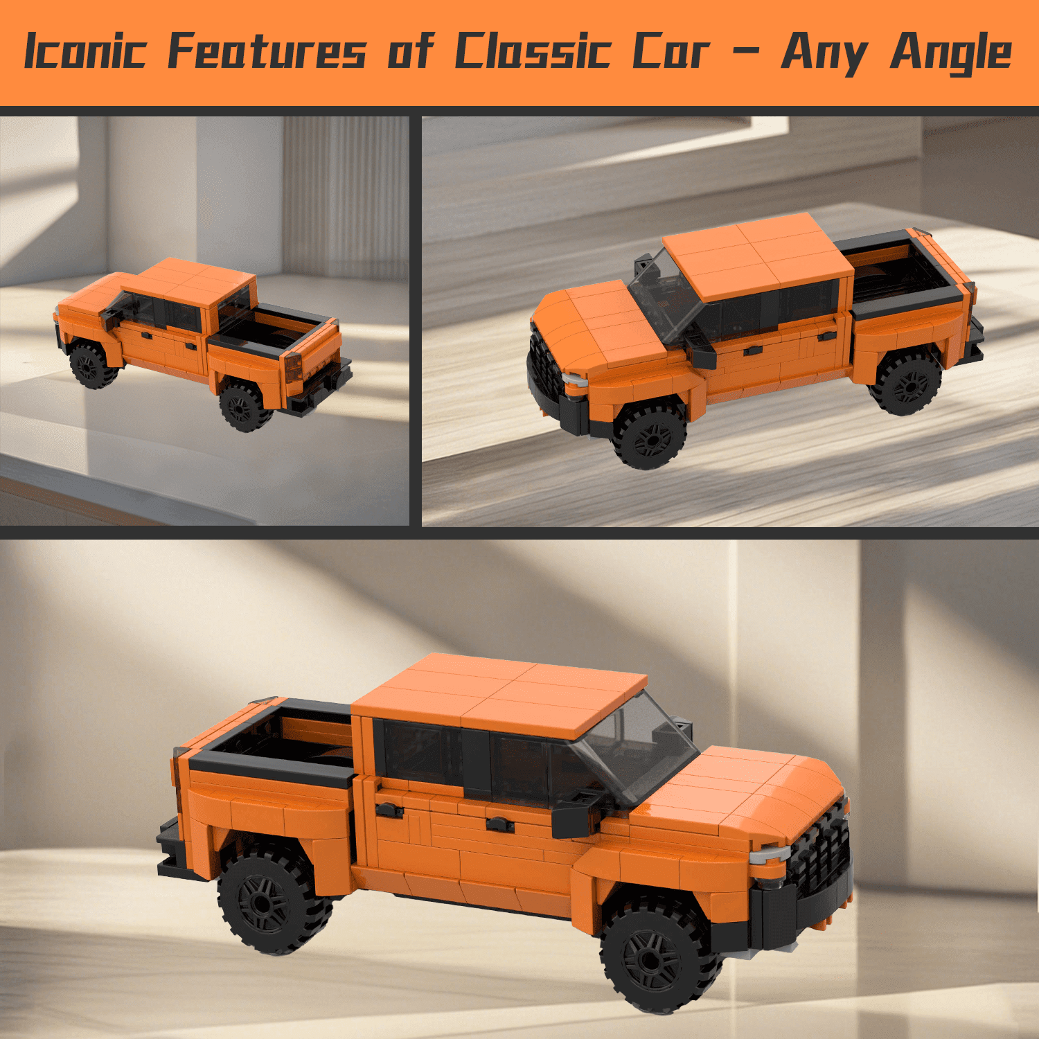 RIDEHILL Speed Champions Building Blocks Collectible Model Cars Kits for Adults, Orange Pickup Truck Race Car Building Kit, Famous Classic Car Set for Vehicle DIY Build a Car Building Toys(445PCS)