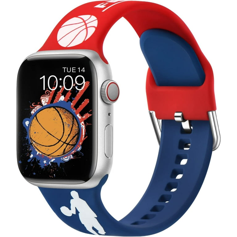 Freebie MNBVCXZ Compatible with Sport Apple Watch Band 45/44/42mm Soft Silicone Strap Basketball Pattern