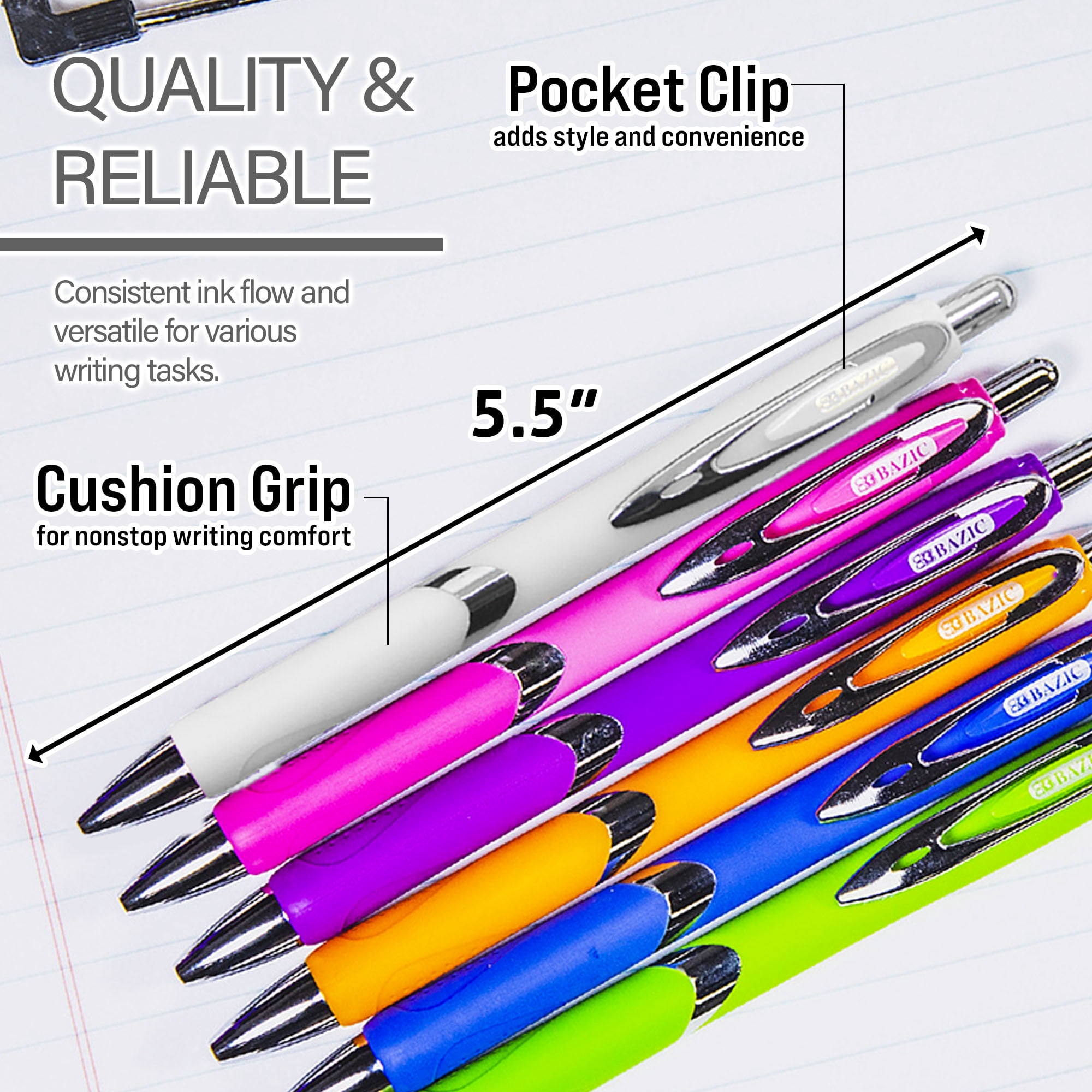 BAZIC Ciel Fuse Tech Ink Retractable Pen w/ Rubber Barrel, 1.0mm (2/Pack), 24-Pack