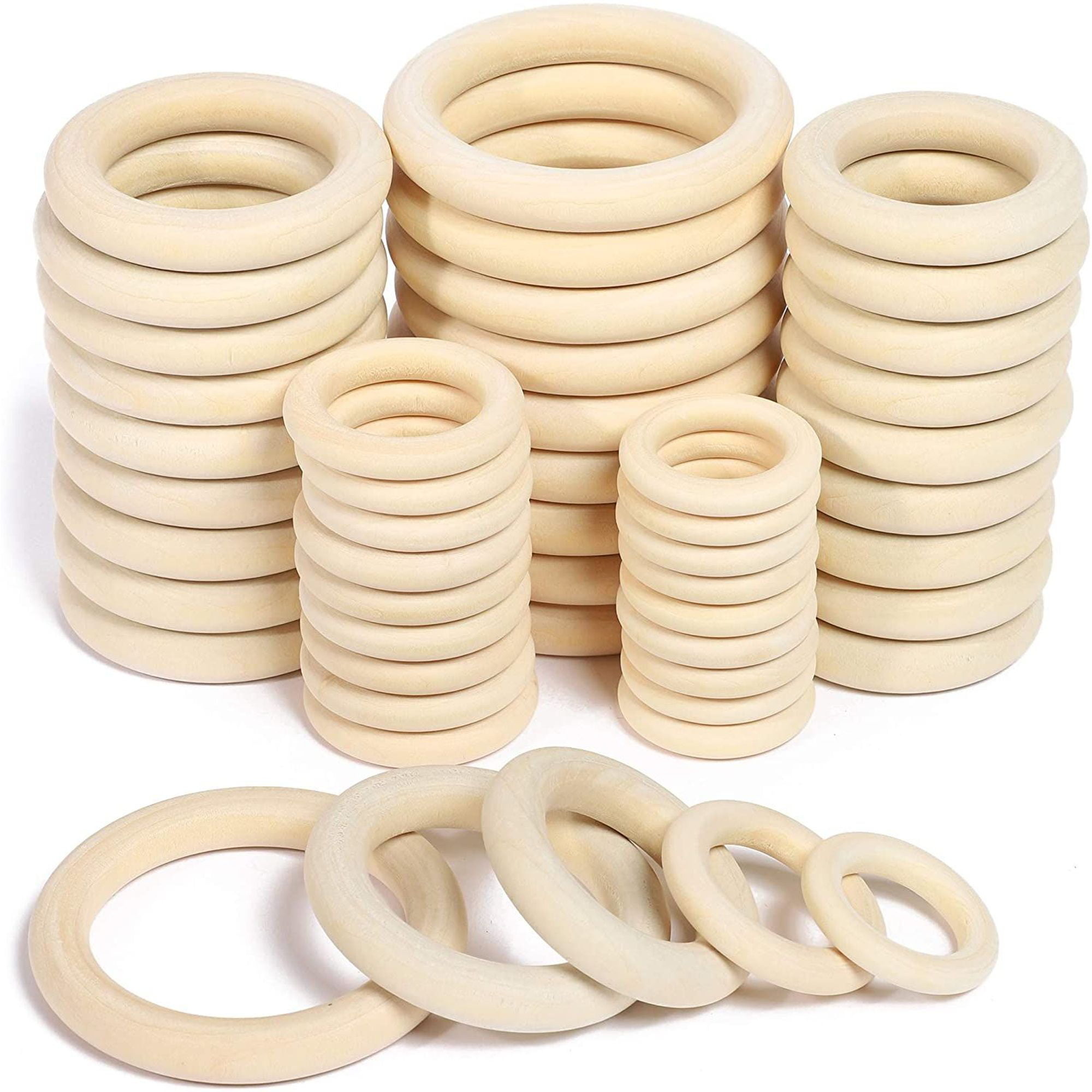 50 Pcs Unfinished Natural Wooden Rings for DIY Craft, Jewelry Making