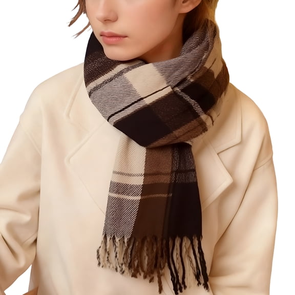 TELOLY Winter Scarf for Women Cold Weather Thick Neck Scarf Warm Fuzzy Wraps Colorful Plaid Blanket Scarves warm shawl wraps for women Brown