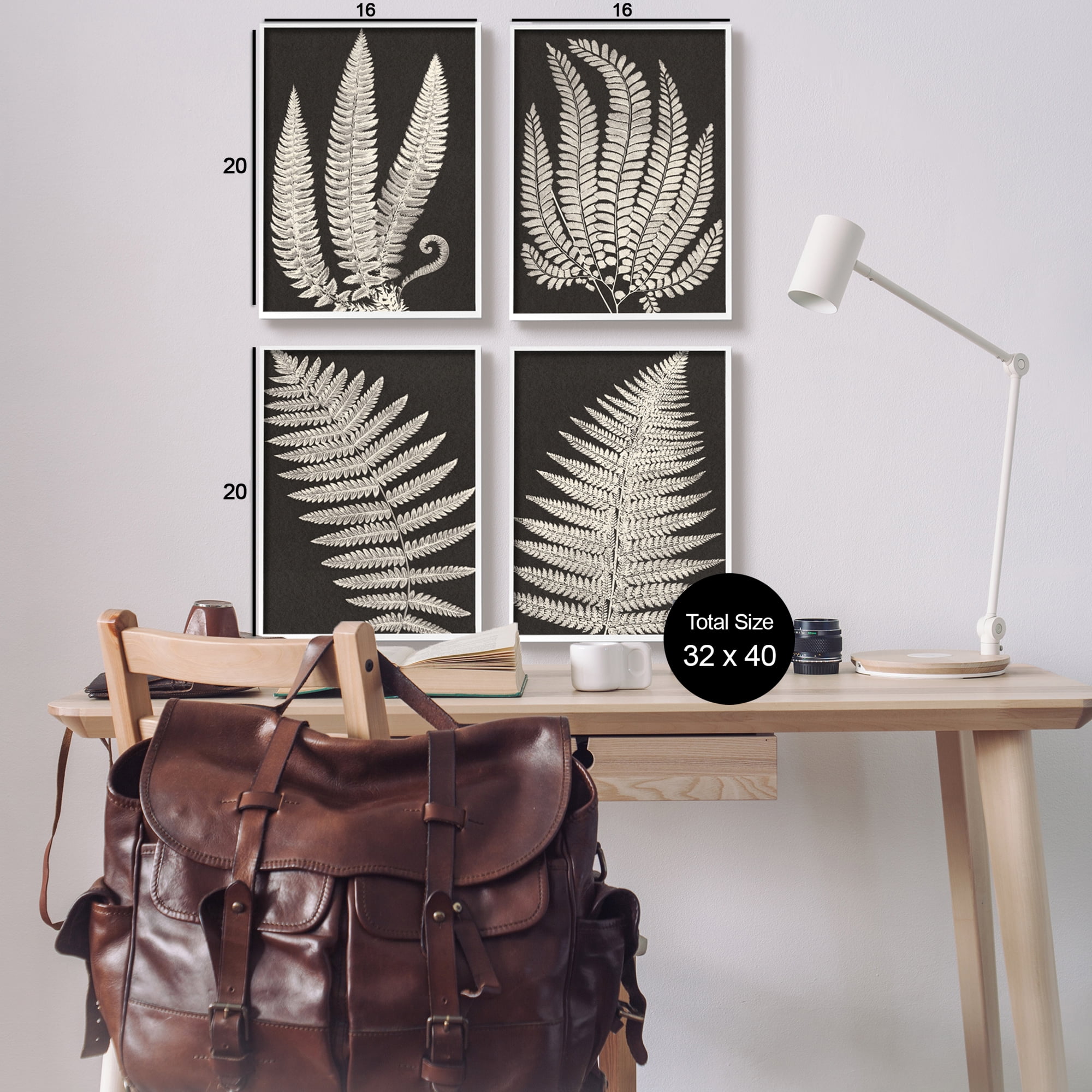 Stupell Vintage Nature Fern Leaf Silhouettes Botanical & Floral Painting White Framed Art Print Wall Art, Set of 4
