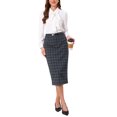 thumbnail image 2 of INSPIRE CHIC Women's Plaid Pencil Skirt High Waisted Tartan Business Office Knee Length Skirts S Dark Grey, 2 of 5
