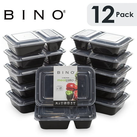 BINO Meal Prep Containers with Lids - 2 Compartment /30 oz [12-Pack] - Bento Box Lunch Containers for Adults Food Containers Meal Prep Food Prep Containers Tupperware