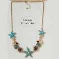 thumbnail image 6 of Yesbay Exaggerated Women Necklace Ocean Theme Starfish Coral Shell Hollow Out Faux Pearl Rhinestone Decor Adjustable Length Lady Vacation Beach Neck Jewelry, 6 of 8