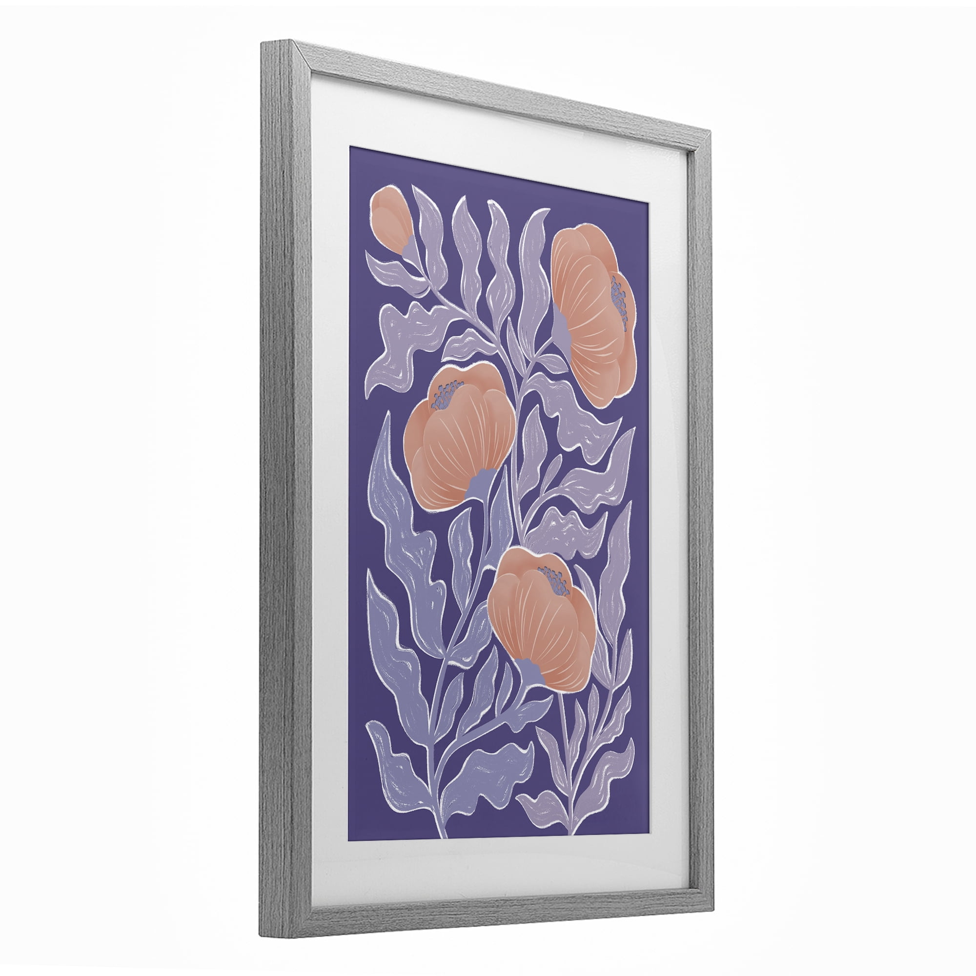 Stupell Industries Midcentury Purple Poppies Gray Framed Print Under Glass, design by Martina Pavlova