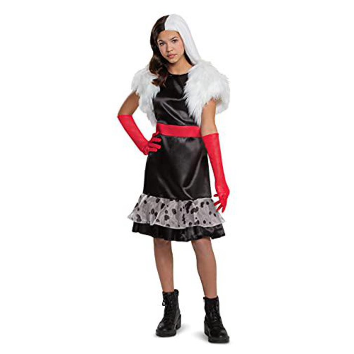 cruella costume for tweens, official disney estella black dress outfit