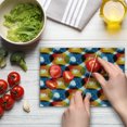 thumbnail image 4 of Modern Cutting Board, Watercolor Drawing of Circular Bold Ring Shapes Vibrant Flow Macro Display, Decorative Tempered Glass Cutting and Serving Board, Small Size, Orange Blue, by Ambesonne, 4 of 5