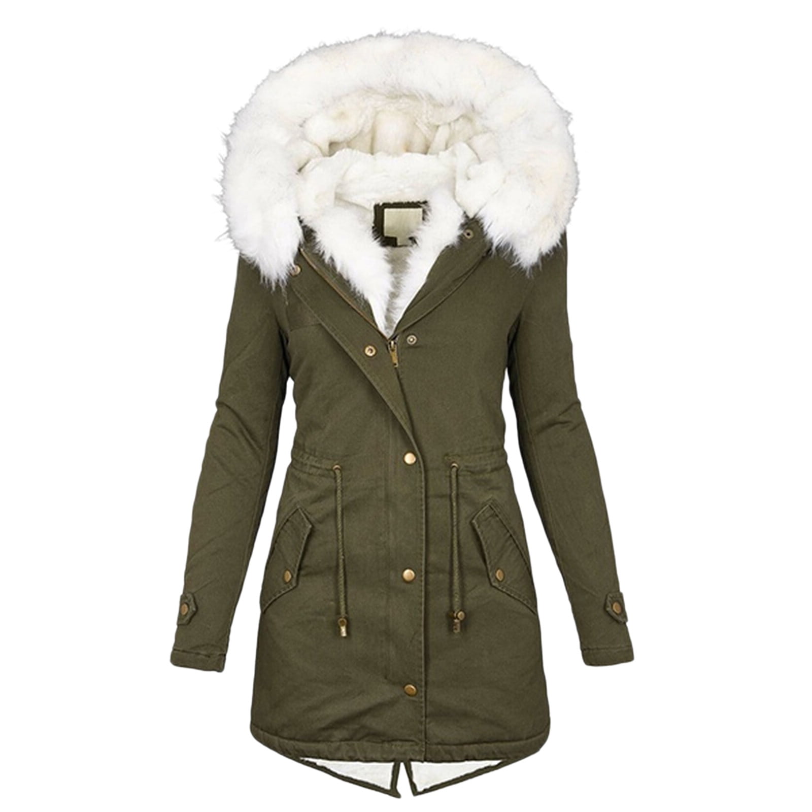 Ladies Long Sleeve Padded Quilted Puffer Jacket Thick Warm Fur Collar Coat 