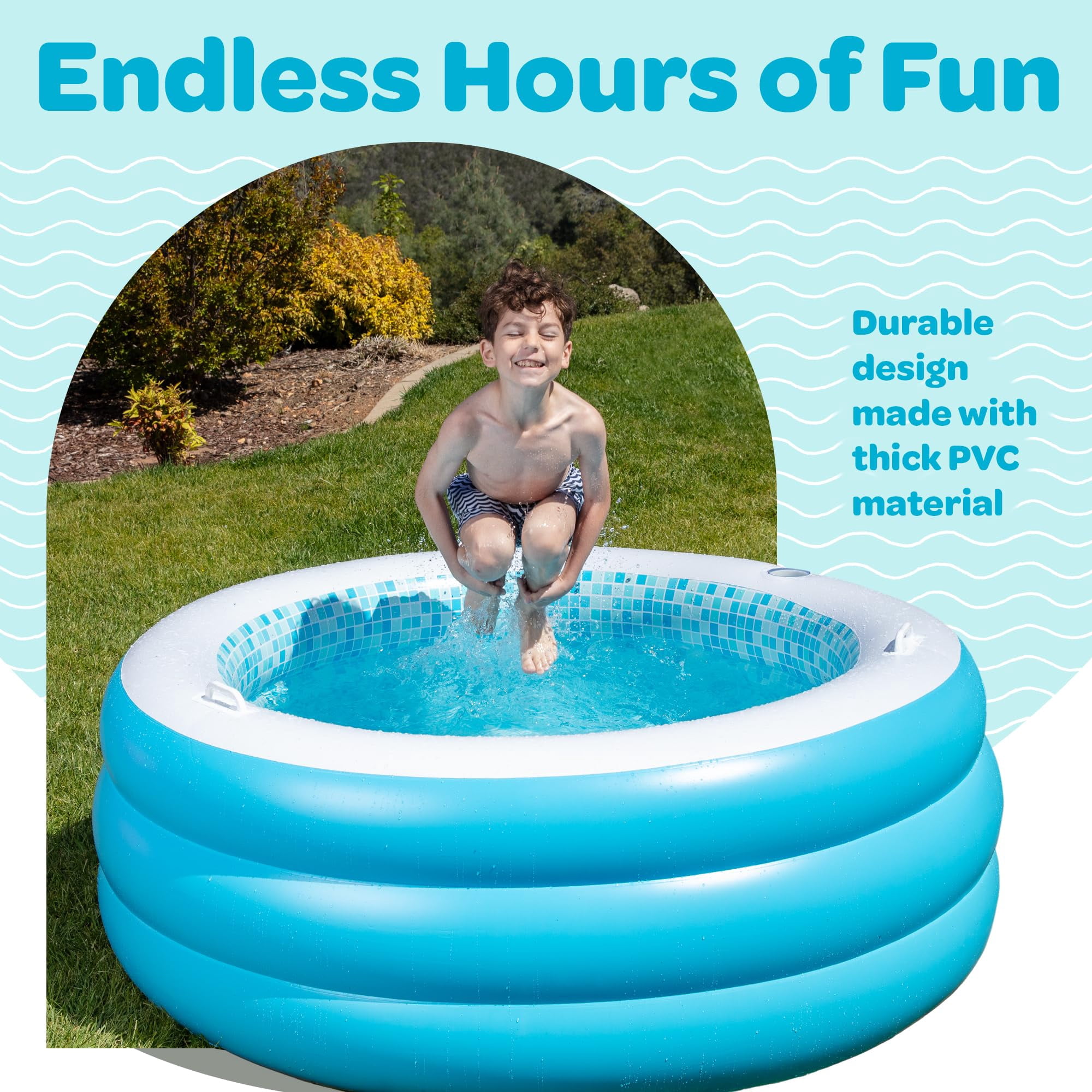 Grip A Pool Inflatable Kiddie Pool Round Blow Up 60" x 22"