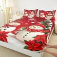 thumbnail image 3 of jejeloiu Lovely Xmas Snowman Full Size Sheets,Amerry Christmas Bed Sheets,Red Leaves Sheet Sets For Girl Teens,Breathable Home Decor,4-Piece, 3 of 7