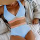 thumbnail image 1 of Traje de baño para mujer, color liso, escote en V, cintura alta dividida con costuras, bikini dividido, traje de baño para mujer, conjuntos de bikini para mujer, trajes de baño bikini para mujer, 1 of 9