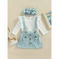thumbnail image 2 of Bagilaanoe 3PCS Newborn Baby Girls Skirt Set Long Sleeve Ribbed Snap Romper Tops + Suspender Skirt + Headband 3M 6M 12M 18M Casual Outfits, 2 of 9