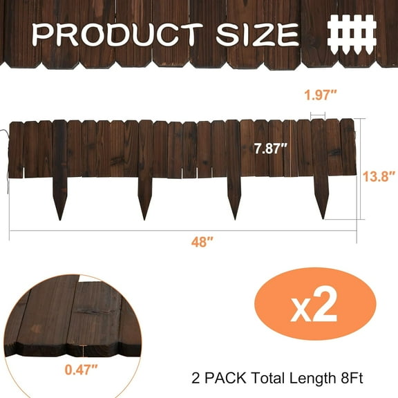 Garden Edging Border Wood Fence for Yard  Path Flower Bed Decorative Landscape Edging