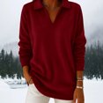 thumbnail image 2 of ZUKMRJPC Womens V Neck Fleece Sweatshirt Long Sleeve Lapel Slim Fit Solid Color Pullover Casual Warm Fall Winter Trendy Tops, 2 of 4