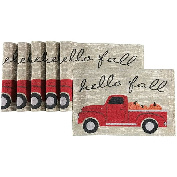 Serafina Home Fall Harvest Truck Placemats, Set of Six (6) Colorful Tapestry Weave Fabric, for Holiday's, Thanksgiving, Autumn and Fall (Country Fall Welcome)