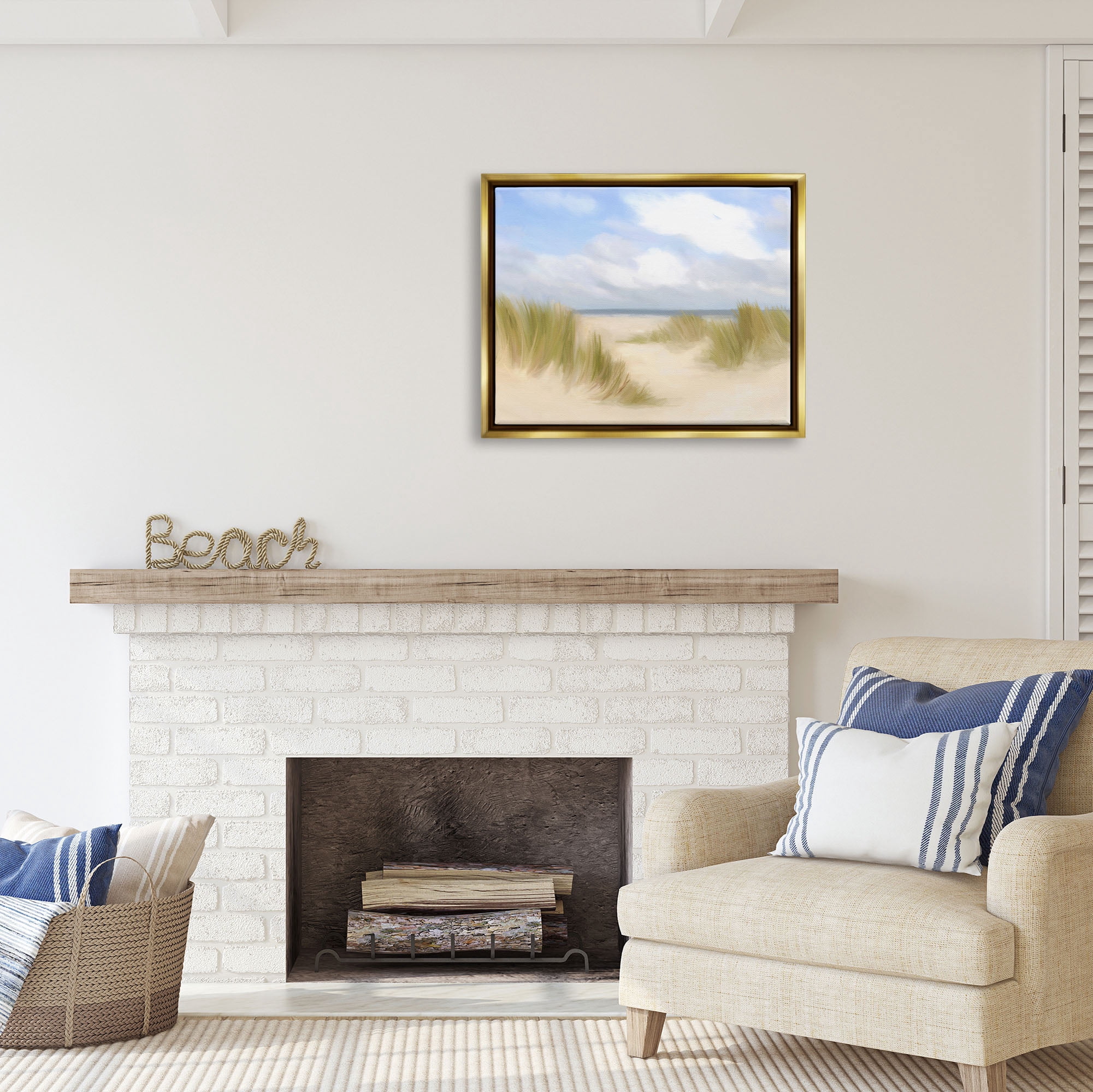 Stupell Industries Coastal Sand Dunes Nature Painting Gold Floater Framed Art Print Wall Art, 31 x 25