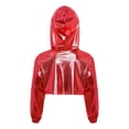 thumbnail image 3 of Doomiva Kids Girls Metallic Jazz Hip Hop Dance Crop Tops Long Sleeve Cropped Hoodies Shiny Pullover Sweatshirt Club Red 14, 3 of 4