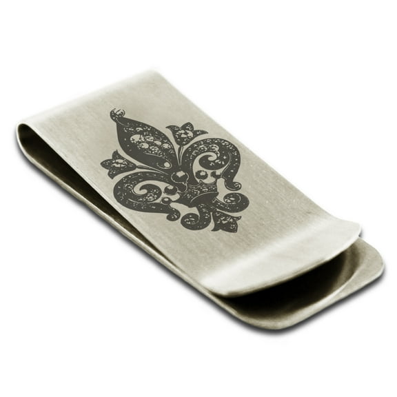 Tioneer Stainless Steel Crown Fleur De Lis Engraved Money Clip Holder